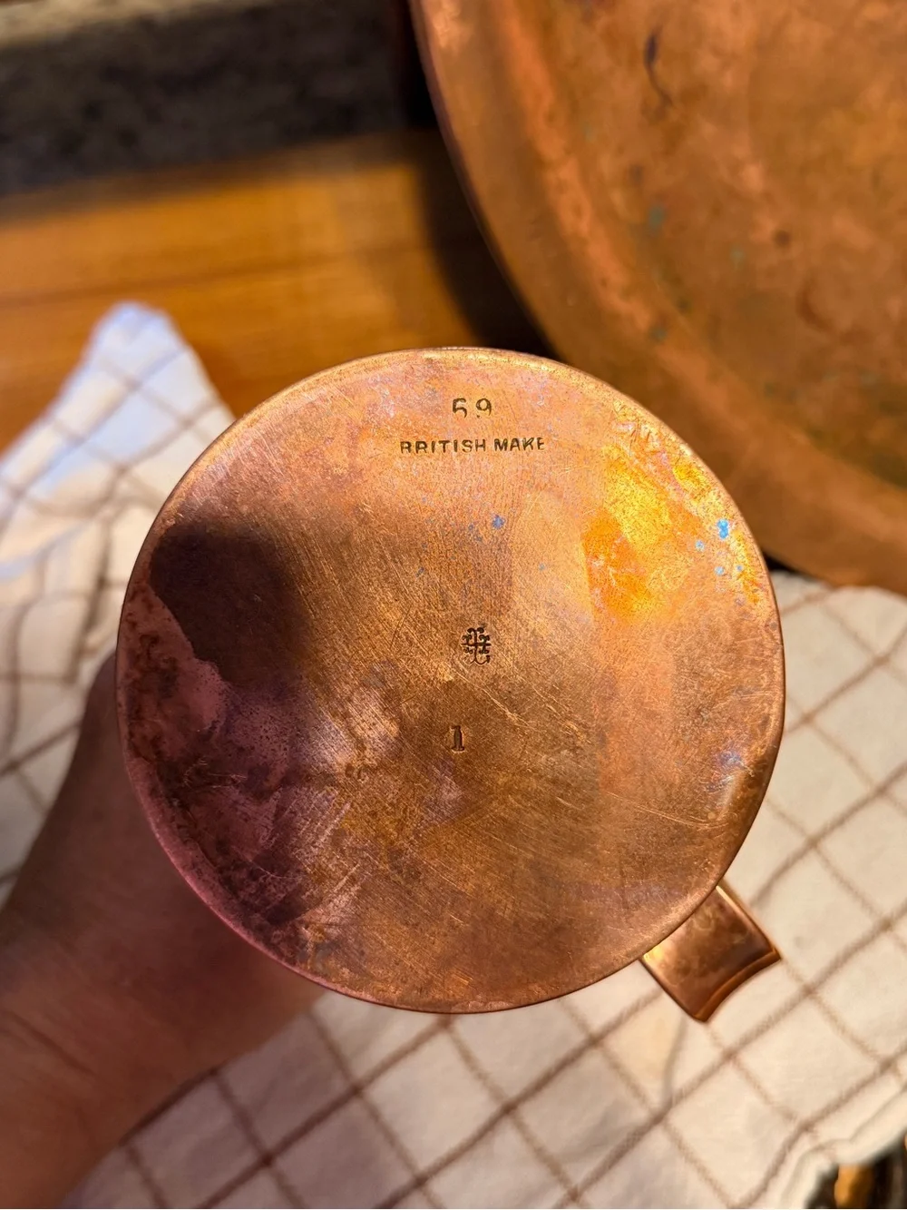 Vintage British Copper Lidded Tankard, copper and brass beer stein